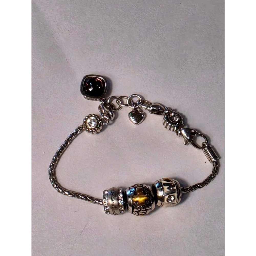 Brighton Silver Grandmother Mom Cross Charm Bracelet Purple Stone Pendant 7.75in